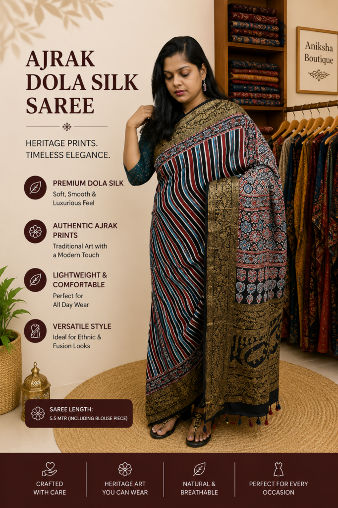 Ajrak Dola Silk Saree