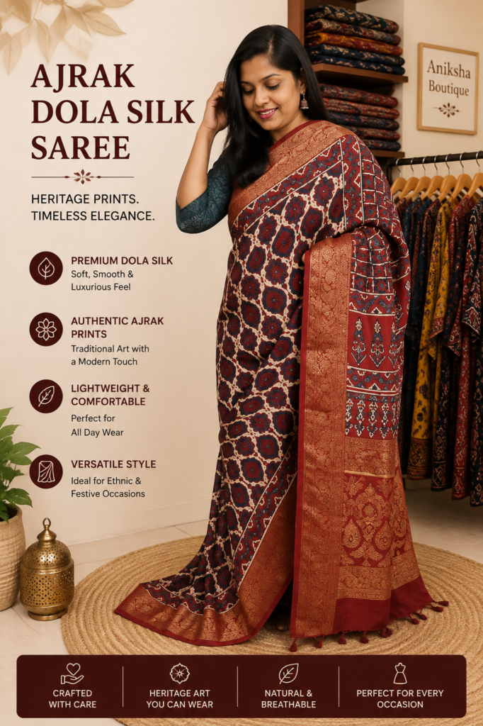 Ajrak Dola Silk Saree