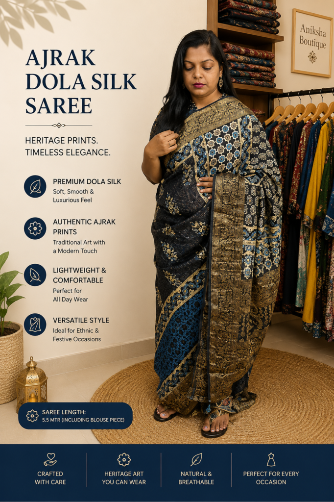 Ajrak Dola Silk Saree