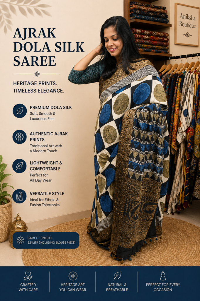 Ajrak Dola Silk Saree