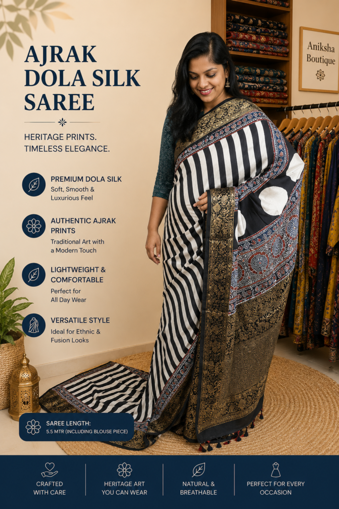 Ajrak Dola Silk Saree