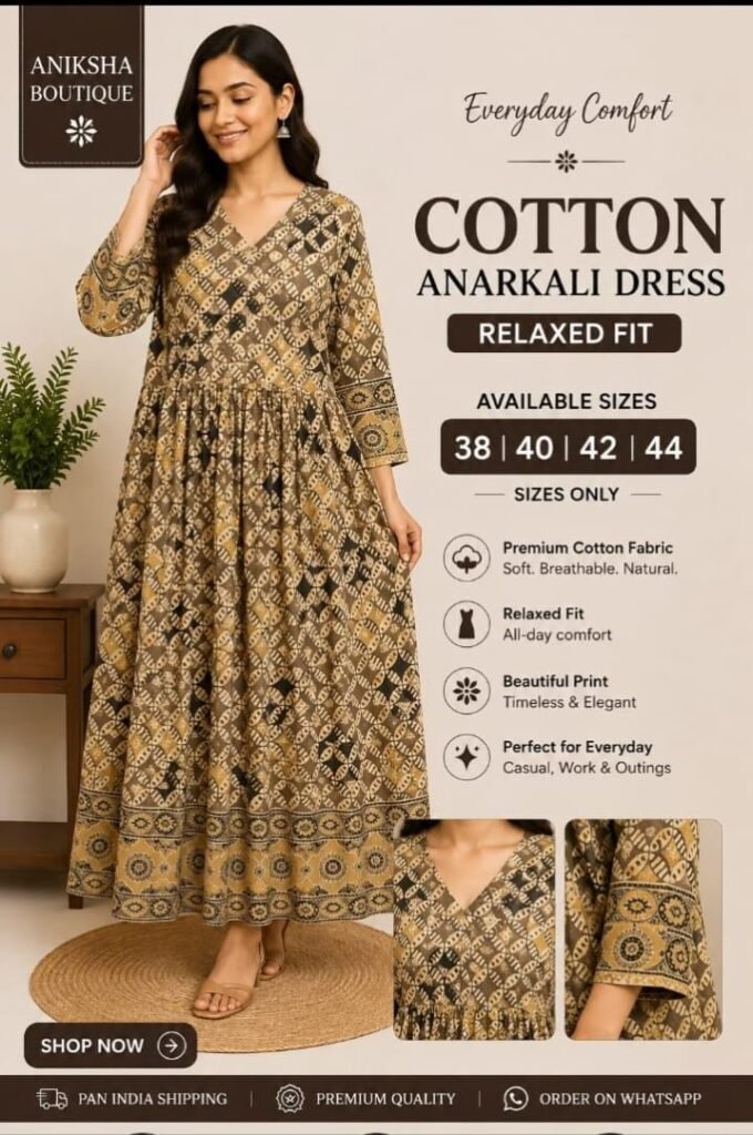 Ajrak Cotton Anarkali  One Piece Dress
