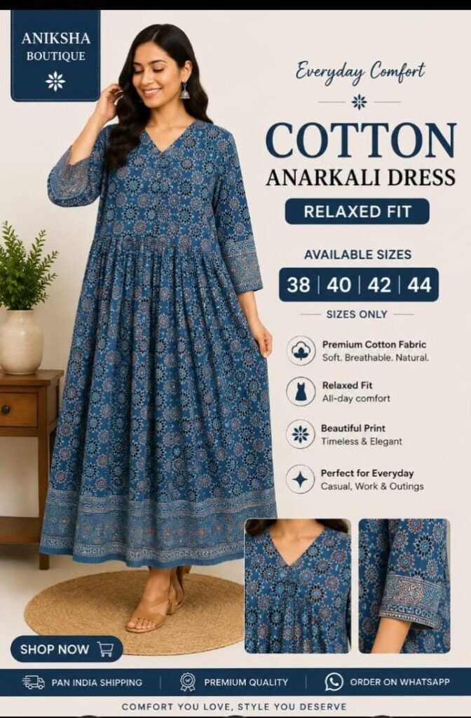 Ajrak Cotton Anarkali One Piece Dress