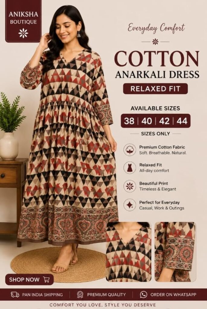 Ajrak Cotton Anarkali One Piece Dress